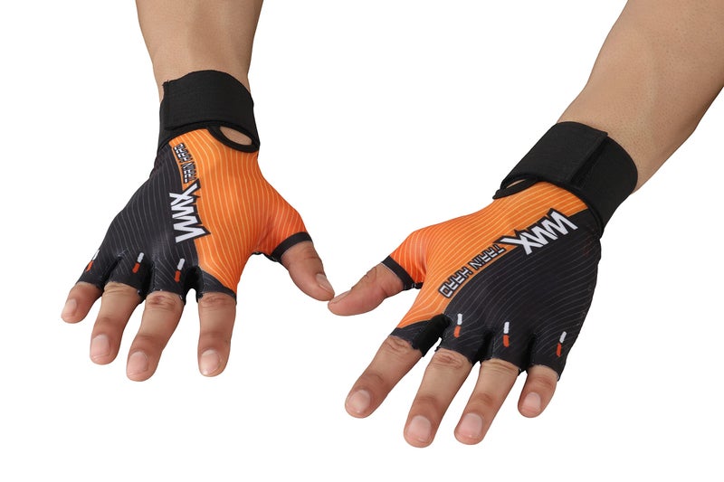 NEVER LOSE Unisex Leather Gym Gloves | for Professional Weightlifting, Fitness Training and Workout | with Half-Finger Length, Wrist Wrap for Protection (XL, Pro Grip Orange) - Image 3