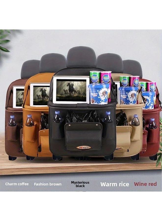 Car Accessories Interior Parts Storage PU Material Car Seat Hanging Bag Backseat Storage Pouch Multi-Functional Organizer For All Seasons Tray Model Black - Image 2