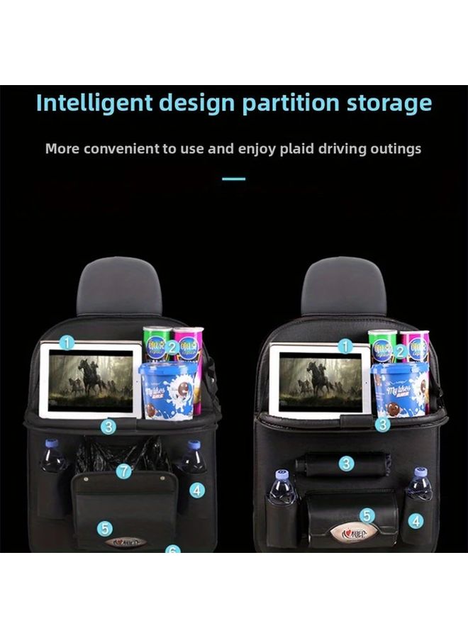 Car Accessories Interior Parts Storage PU Material Car Seat Hanging Bag Backseat Storage Pouch Multi-Functional Organizer For All Seasons Tray Model Black - Image 5