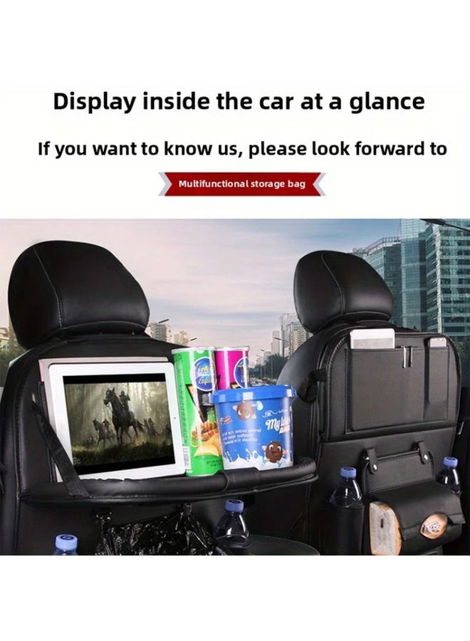 Car Accessories Interior Parts Storage PU Material Car Seat Hanging Bag Backseat Storage Pouch Multi-Functional Organizer For All Seasons Tray Model Black - Image 1