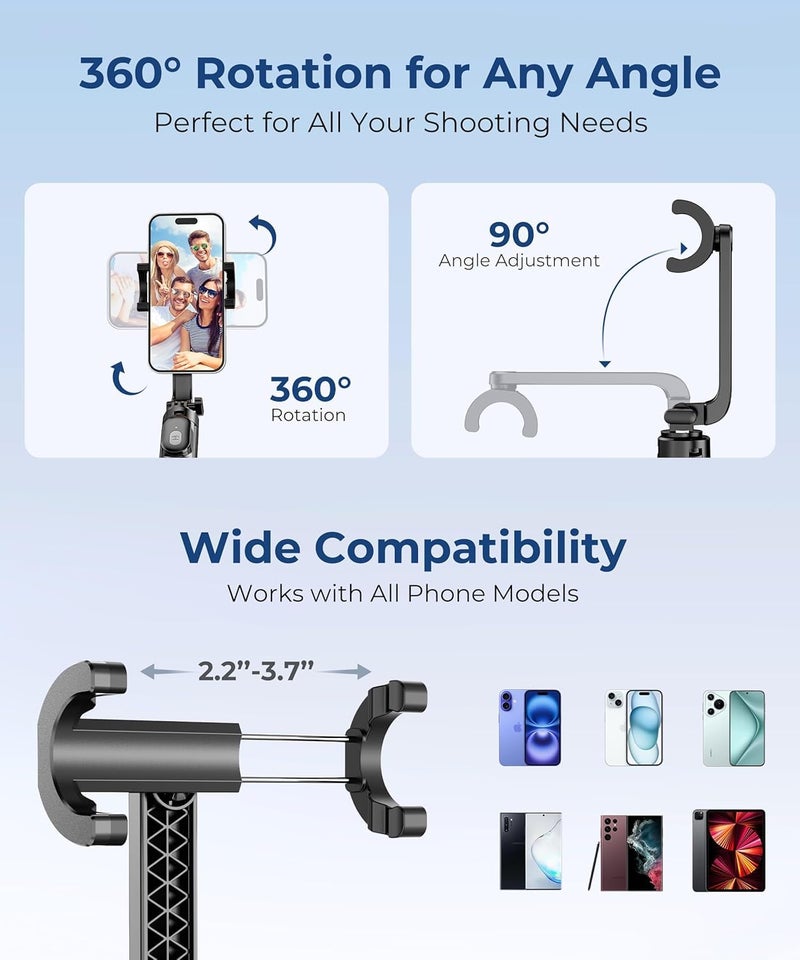 Fuloview 67‘’ Selfie Stick Travel Tripod, Extendable Tripod for iPhone with Wireless Remote Control and Phone Holder, iPhone Stand for Photograph, Compatible with All Cell Phones, Black - Image 4