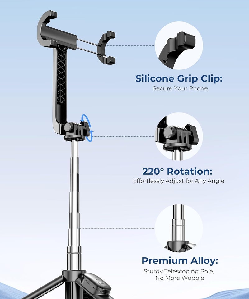 Fuloview 67‘’ Selfie Stick Travel Tripod, Extendable Tripod for iPhone with Wireless Remote Control and Phone Holder, iPhone Stand for Photograph, Compatible with All Cell Phones, Black - Image 5