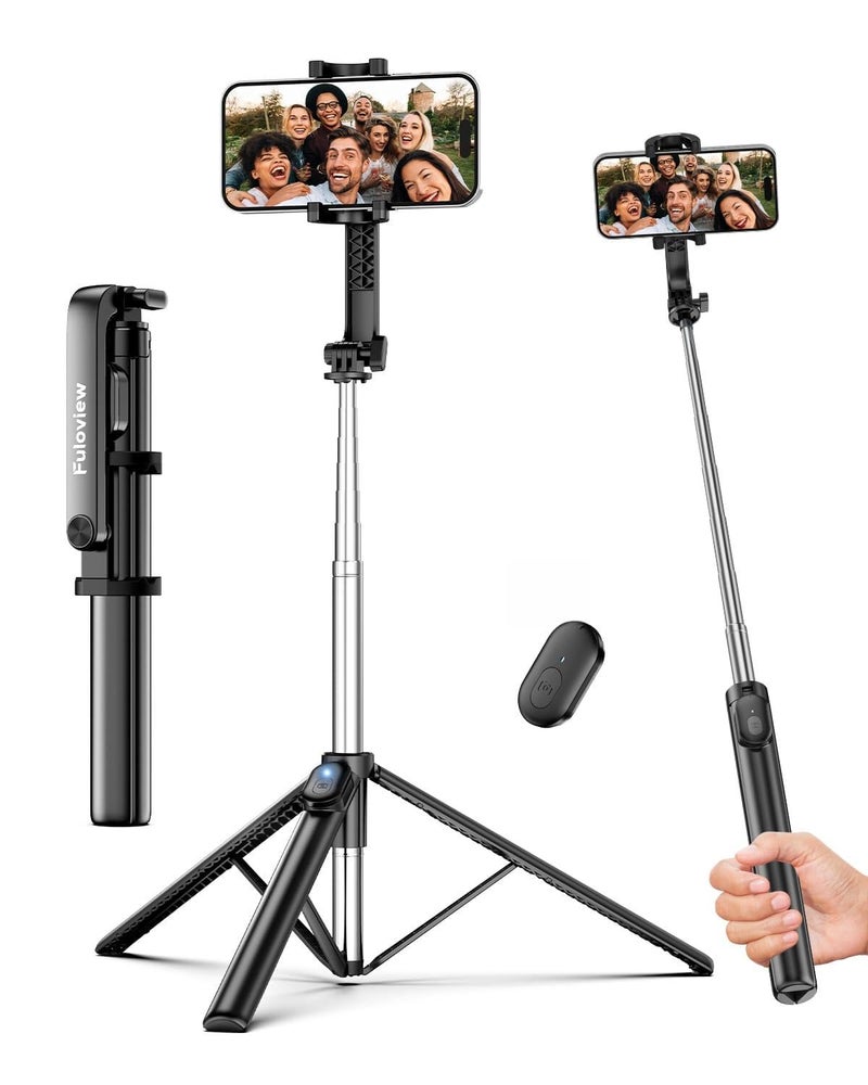 Fuloview 67‘’ Selfie Stick Travel Tripod, Extendable Tripod for iPhone with Wireless Remote Control and Phone Holder, iPhone Stand for Photograph, Compatible with All Cell Phones, Black - Image 1
