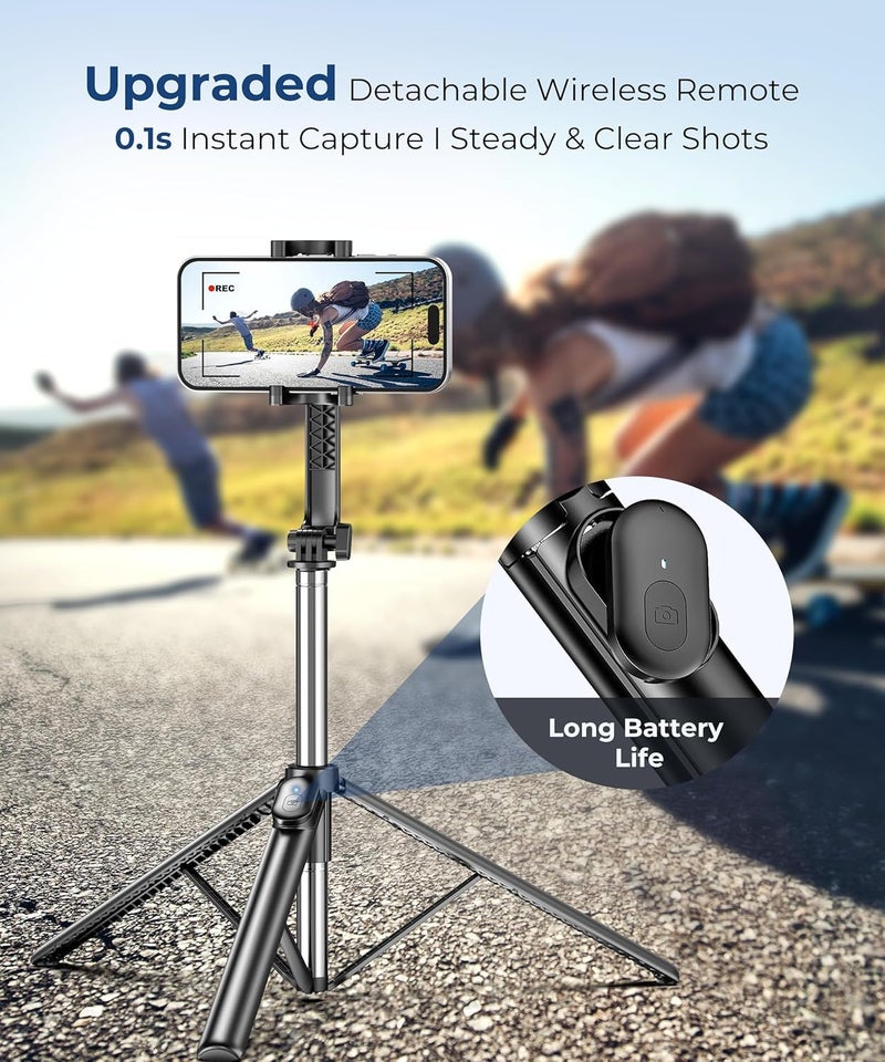 Fuloview 67‘’ Selfie Stick Travel Tripod, Extendable Tripod for iPhone with Wireless Remote Control and Phone Holder, iPhone Stand for Photograph, Compatible with All Cell Phones, Black - Image 3