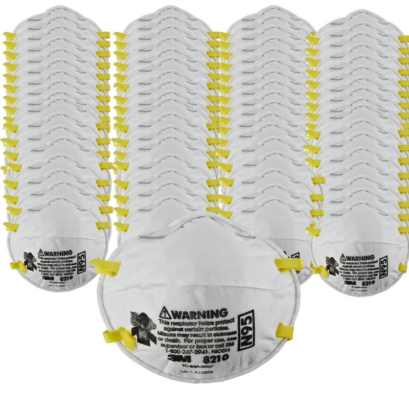 3M Personal Protective Equipment Particulate Respirator 8210, Pack of 160, N95, Disposable, NIOSH APPROVED, Smoke, Dust, Grinding, Sanding, Sawing, Sweeping - Image 1