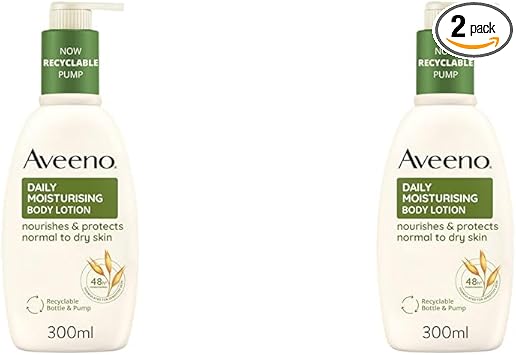 Aveeno Daily Moisturising Lotion For Normal to Dry Skin Care With Prebiotic Oatmeal and Glycerin Moisturises for 24 Hours 300 ml Pack of 2 - Image 1