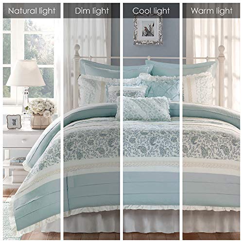 Madison Park Dawn 100% Cotton Duvet Set Floral Shabby Chic Design All Season Comforter Cover Bedding, Matching Shams, Percale Light Weight Bed Comforter Covers, King(104"x92"), Blue 9 Piece , Aqua - Image 5