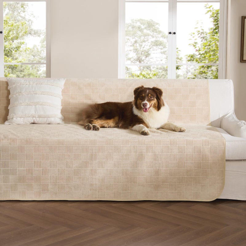 Bedsure Waterproof Couch Cover for Dogs Washable - Waterproof Blanket for Large Dogs Couch Sofa Bed Cozy, Lightweight Furniture Protector for Pet Cat Quick Drying, Sandy Tan, 52x82IN - Image 1