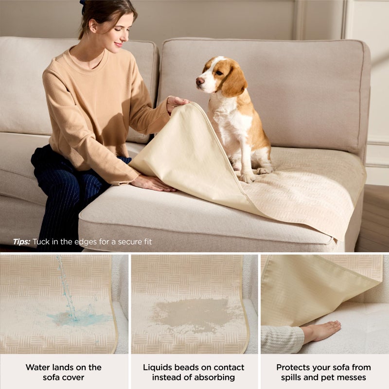Bedsure Waterproof Couch Cover for Dogs Washable - Waterproof Blanket for Large Dogs Couch Sofa Bed Cozy, Lightweight Furniture Protector for Pet Cat Quick Drying, Sandy Tan, 52x82IN - Image 2