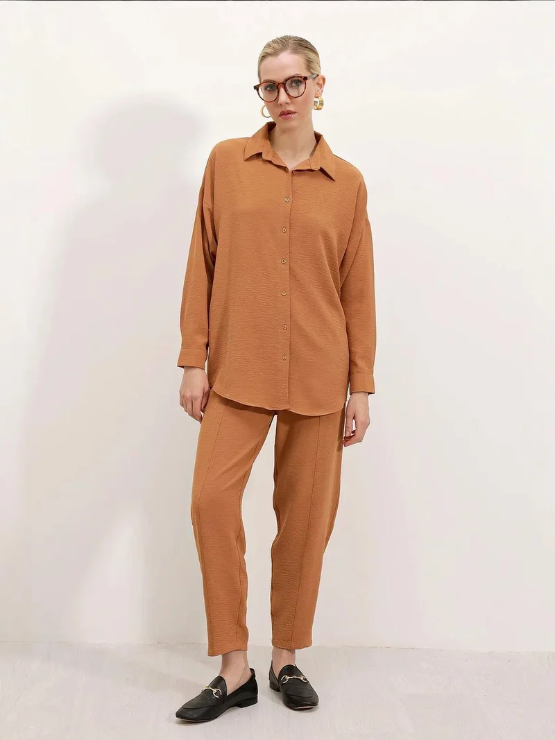 BIG DART BDART Oversized Textured Seersucker Two-Piece Set with Shirt Collar