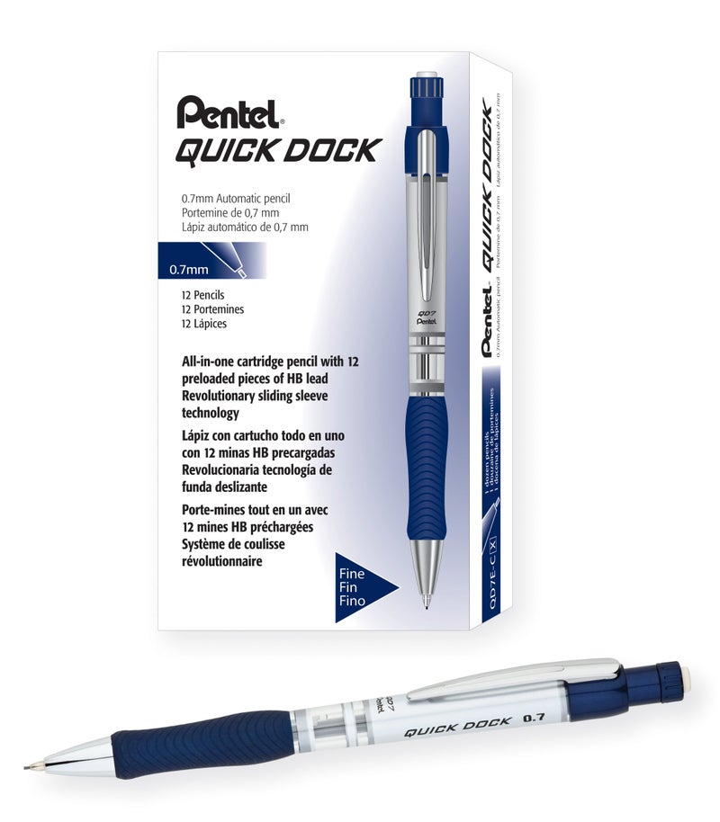 Pentel قلم رصاص ميكانيكي بنتل كويك دوك، 0.7 مم، علبة زرقاء من 12 (QD7E-C) - Image 1