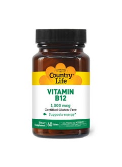 Country Life Vitamin B12 Supports Energy & Red Blood Cell Production 1000Mcg 60 Tablets Certified Gluten Free Certified Vegan Certified Halal  - Image 1