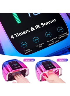 Professional Rechargeable 96W UV LED Portable Cordless UV Light for Nail Lamp Machine with Removable Stainless Steel Bottom,4 Timer Setting and Smart Sensor Nail Dryer (Blue&Purple)
