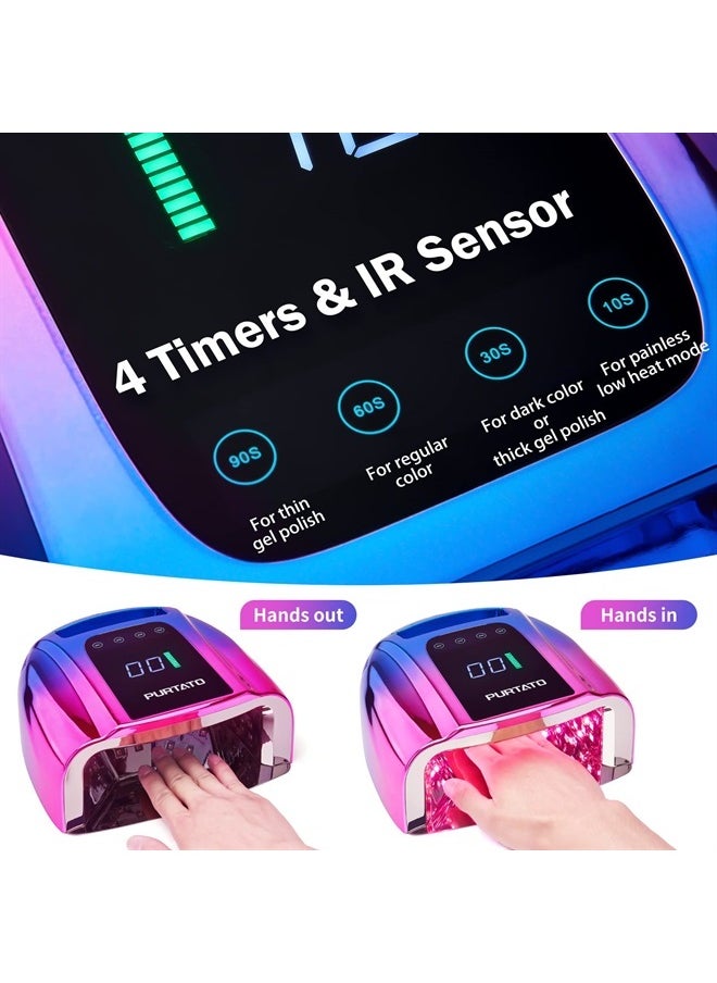 Purtato - Professional Rechargeable 96W UV LED Portable Cordless UV Light for Nail Lamp Machine with Removable Stainless Steel Bottom,4 Timer Setting and Smart Sensor Nail Dryer (Blue&Purple) - Image 1