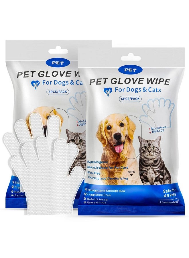 مناديل غسيل قفازات الحيوانات الأليفة للكلاب والقطط، مناديل تنظيف وتهذيب الكلاب والقطط للفرو والأقدام والأرداف، آمنة وغير مهيجة، 12 قطعة - Image 1