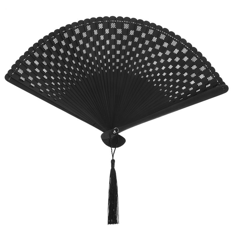 Bamboo Foldable Hand Fan: Traditional Chinese Bridal Fan For Summer Travel Weddings With Black Color And Cooling Function 1Pack - Image 1