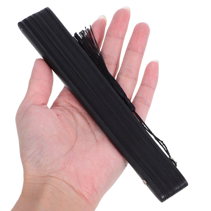 Bamboo Foldable Hand Fan: Traditional Chinese Bridal Fan For Summer Travel Weddings With Black Color And Cooling Function 1Pack - Image 4