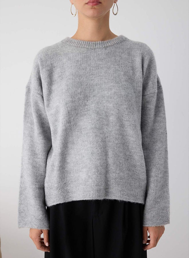 trendyol Grey Soft Texture Wide Pattern Basic Knitwear Sweater - Image 3