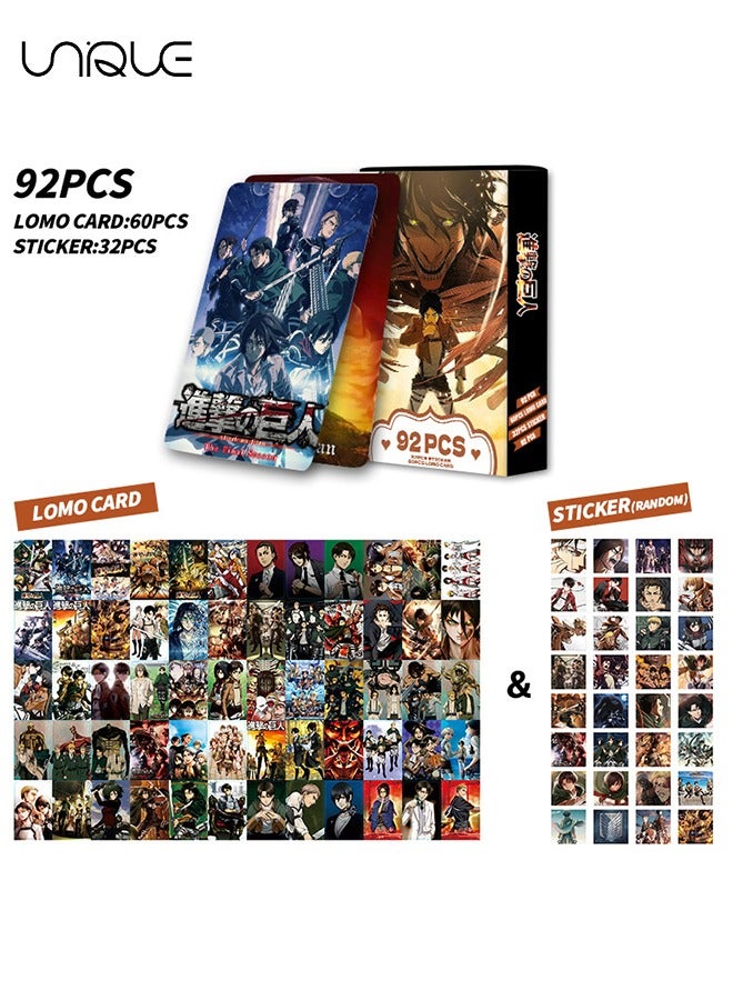 Unique 92 Pieces Attack On Titan Lomo Card - Laser Card - 60Pieces Double-sided LOMO Card - 30 Pcs Random stickers - HD Color Printed Collector Card Sticker - Photo card decoration for collector fans - Image 1