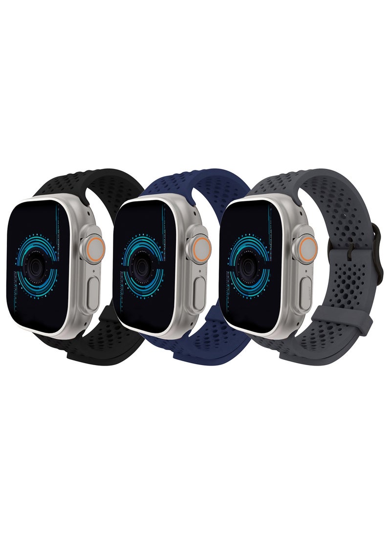 CATANES 3Packs 49mm/45mm/44mm/ Sport Silicone Watch Band Compatible with Apple Watch Series 9/8/7/6/5/4/3/2/1 & SE – Breathable Soft Strap with Buckle - Image 2