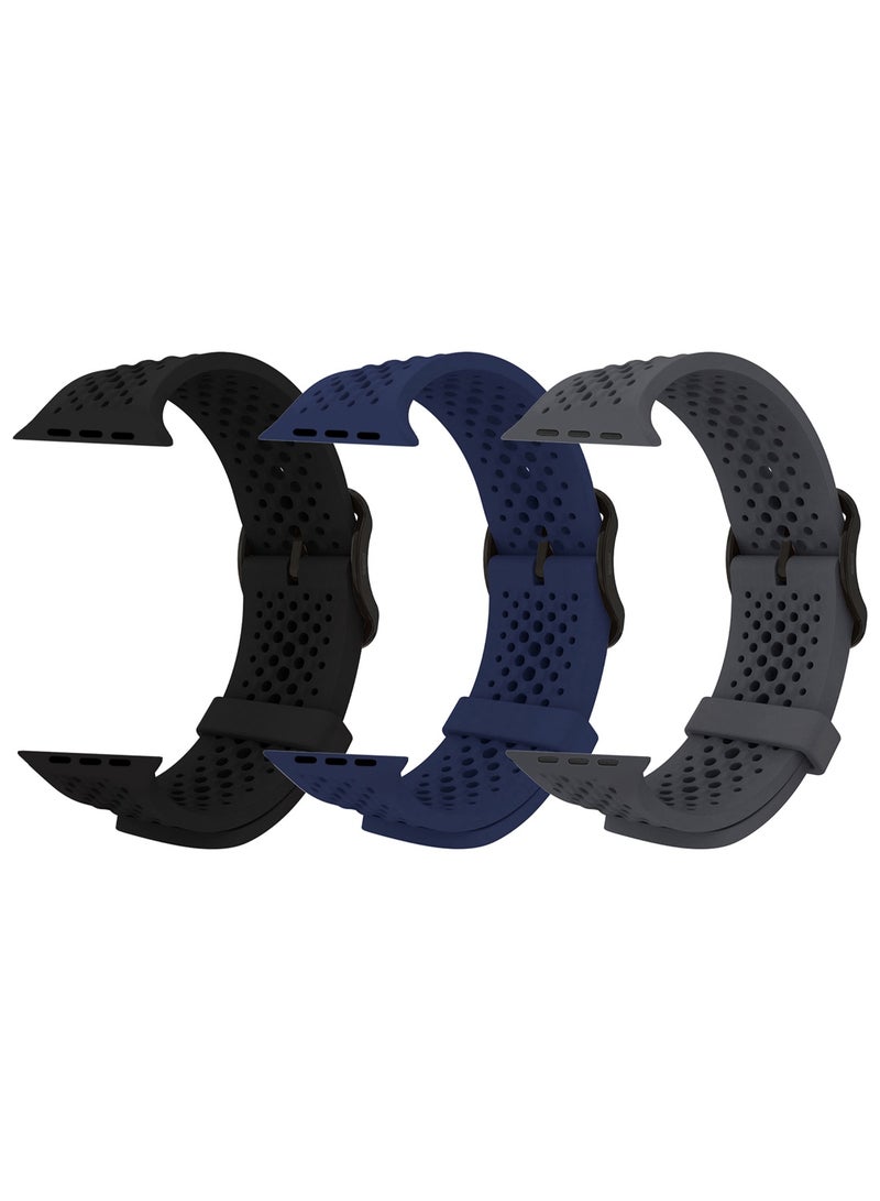 CATANES 3Packs 49mm/45mm/44mm/ Sport Silicone Watch Band Compatible with Apple Watch Series 9/8/7/6/5/4/3/2/1 & SE – Breathable Soft Strap with Buckle - Image 1