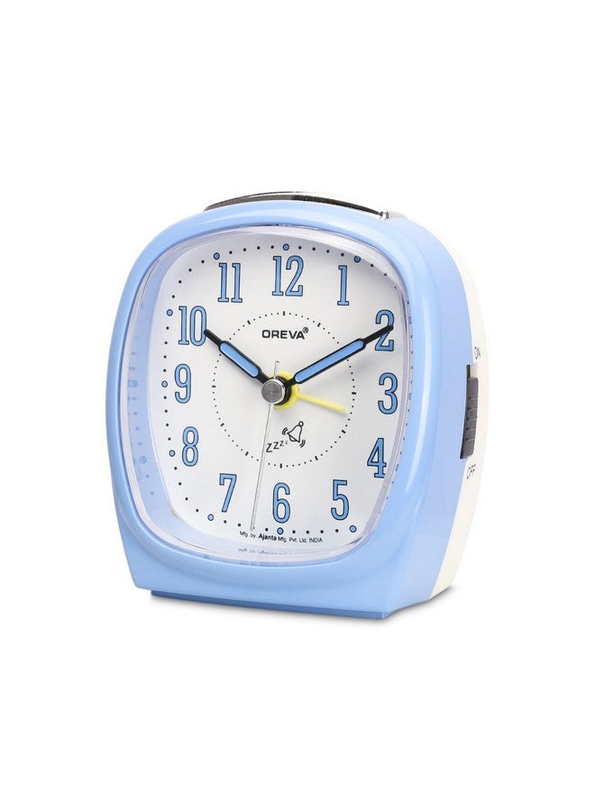 OREVA Plastic Alarm Analog Table Clock with 4 Step Snooze Buzzer Sound (9 Cm X 6.1 Cm X 10.3 Cm, AA3097)(B.Blue)