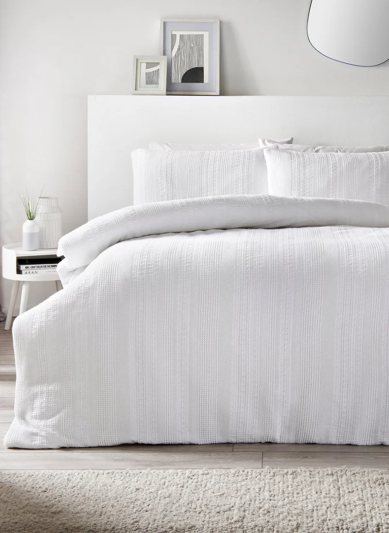 White Waffle Stripe Duvet Set