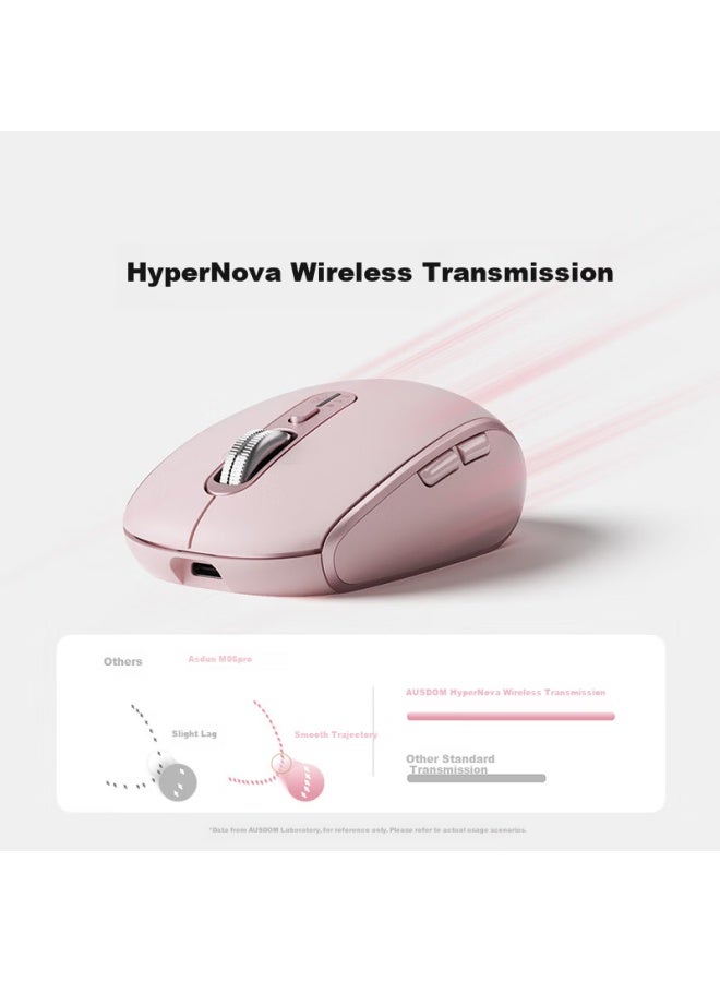 Ausdom M06pro Wireless Mouse Four-directional Electromagnetic Scroll Silent Star Flash Wired Bluetooth Tri-mode Connection Laptop Business Office Portable Mouse Cornelian Pink Anywhere