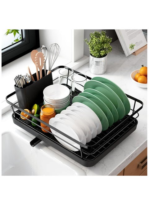 Dish Drying Rack- Space-Saving Dish Rack, Dish Racks for Kitchen Counter, Stainless Steel Kitchen Drying Rack with a Cutlery Holder,12''W x 15''L, Black