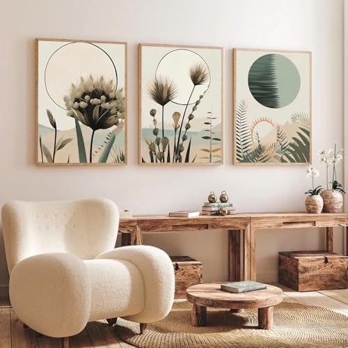 Gamya Boho wall Art Paintings Modern Art Framed Wall Painting for Living Room Bedroom - Wall Posters | Paintings with Frame Set of 3 (14x18 Inches) (Art 5) - Image 1