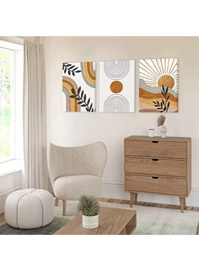 ASTRDECOR Boho Wall Art Set of 3, Boho Room Decor, Mid-Century Modern Wall Art Prints, Framed Neutral Abstract Geometric Prints Orange Rainbow Sun Desert Minimalist Art Canvas Artwork 12" X 16" Ready To Hang - Image 5