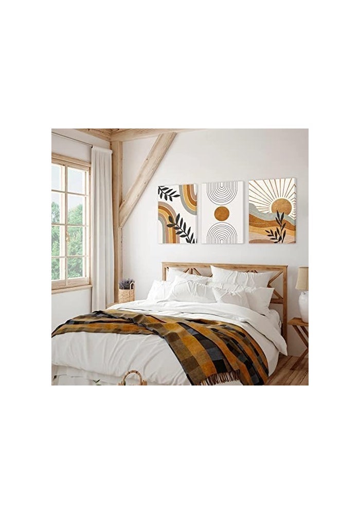 ASTRDECOR Boho Wall Art Set of 3, Boho Room Decor, Mid-Century Modern Wall Art Prints, Framed Neutral Abstract Geometric Prints Orange Rainbow Sun Desert Minimalist Art Canvas Artwork 12" X 16" Ready To Hang - Image 4