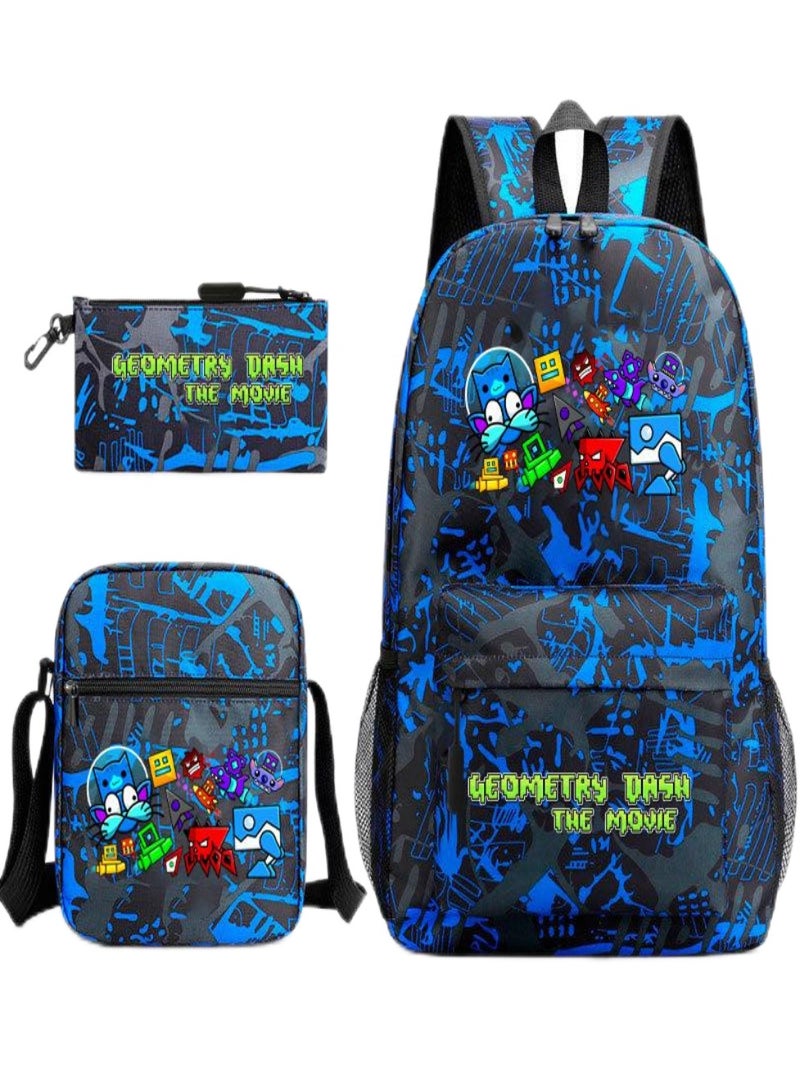 geometry dash Children Backpack Schoolbag Teen Student School Book bag with Lunch Box Pen Case 3 in 1 for Kids