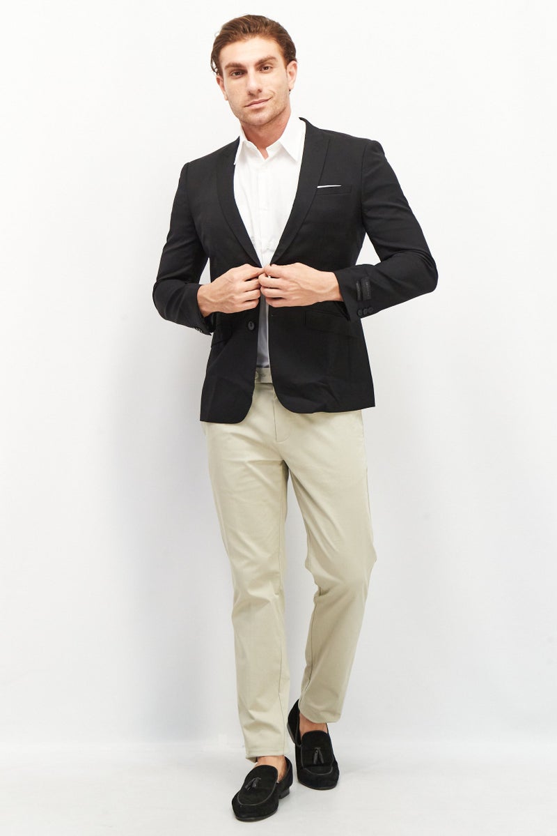 SELECTED Men Regular Fitted Notched Collar Long Sleeve Blazer, Black - Image 2