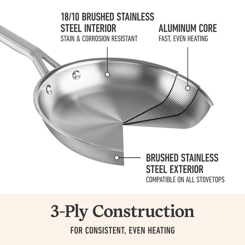 Calphalon Brushed 3-Ply Stainless Steel Cookware Set w/Turbo Heat Tech 3 Piece Includes Fry and Sauce Pan Set, Induction, Oven Safe 450F, Brushed Stainless Silver - Image 3