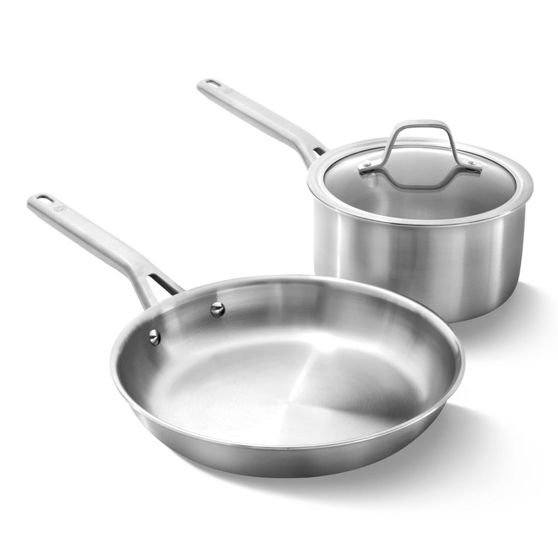 Calphalon Brushed 3-Ply Stainless Steel Cookware Set w/Turbo Heat Tech 3 Piece Includes Fry and Sauce Pan Set, Induction, Oven Safe 450F, Brushed Stainless Silver - Image 1