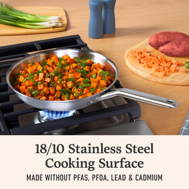 Calphalon Brushed 3-Ply Stainless Steel Cookware Set w/Turbo Heat Tech 3 Piece Includes Fry and Sauce Pan Set, Induction, Oven Safe 450F, Brushed Stainless Silver - Image 4