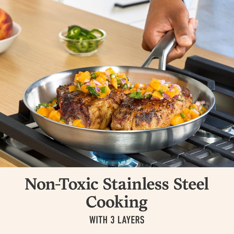 Calphalon Brushed 3-Ply Stainless Steel Cookware Set w/Turbo Heat Tech 3 Piece Includes Fry and Sauce Pan Set, Induction, Oven Safe 450F, Brushed Stainless Silver - Image 2