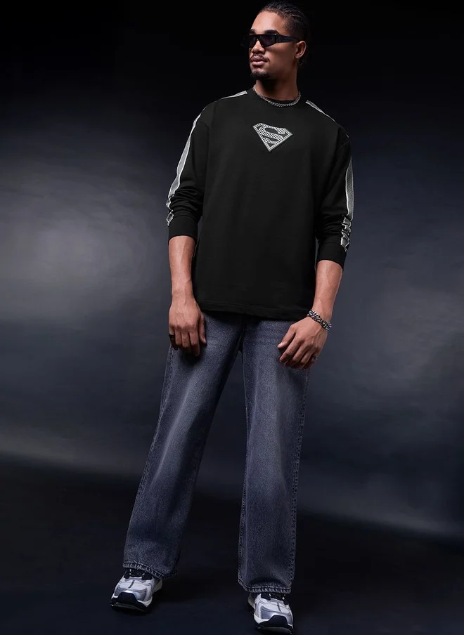 ذا سوليد ستور The Souled Store Men Oversized Fit Superman Printed Black T-Shirt