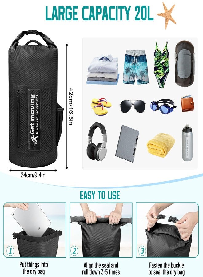 BKNOOU Dry Bag Waterproof Backpack for Women Men, 10L/20L Roll Top Dry Bags for Kayaking Waterproof Bag for Travel, Boating, Beach, Camping, Hiking & Rafting, Dry Storage Bag with Phone Pouch - Image 4