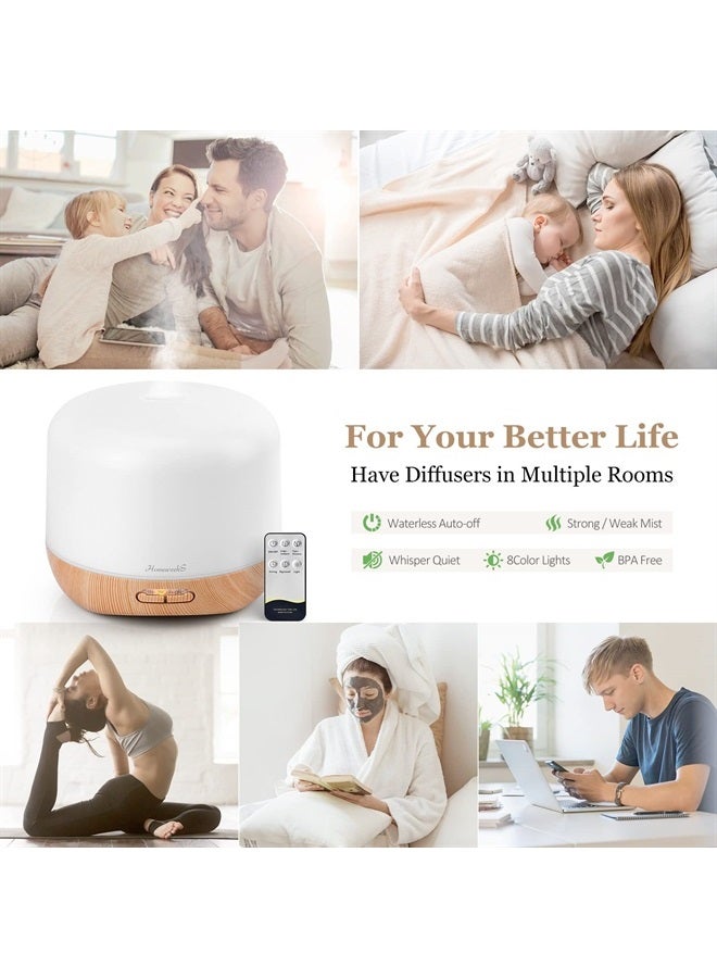 Homeweeks Aromatherapy Essential Oil Diffuser for Room: Oil Diffuser Colorful Aroma Air Humidifier with Adjustable Cool Mist Mode, Waterless Auto Off Ultrasonic Diffusers for Large Small Room Home Office 500ML - Image 2