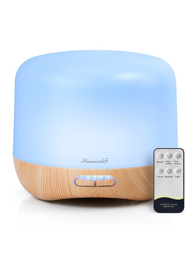 Homeweeks Aromatherapy Essential Oil Diffuser for Room: Oil Diffuser Colorful Aroma Air Humidifier with Adjustable Cool Mist Mode, Waterless Auto Off Ultrasonic Diffusers for Large Small Room Home Office 500ML - Image 1