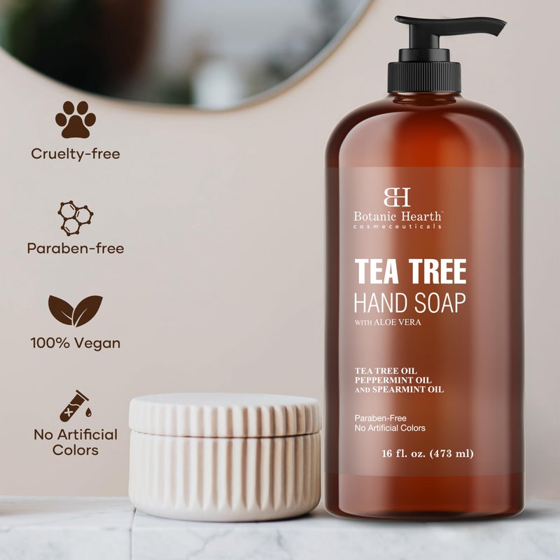 Botanic Hearth Tea Tree Liquid Hand Soap | Sulfate Free Formula | Multi Purpose Hand Wash With Aloe Vera And Premium Grade Tea Tree Oil, Pump Dispenser | 16 Fl Oz - Image 5