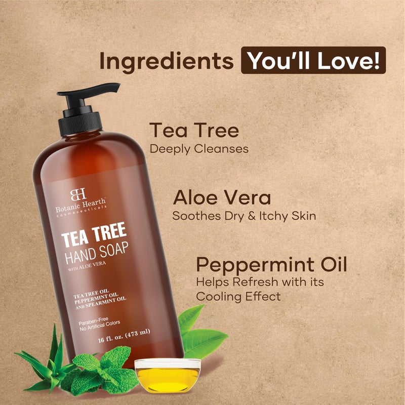 Botanic Hearth Tea Tree Liquid Hand Soap | Sulfate Free Formula | Multi Purpose Hand Wash With Aloe Vera And Premium Grade Tea Tree Oil, Pump Dispenser | 16 Fl Oz - Image 3
