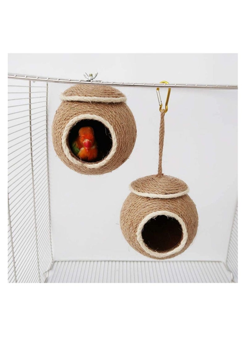 ماركة غير محددة Birds Nest of Natural Coconut Shell Feeder Parrot House, Parakeet Bird Breeding Rope Weave for Budgie, Cockatiel, Conure, Finch, Lovebird, Hamsters, and Small Squirrels Cage Hatching Nesting Box  - Image 3