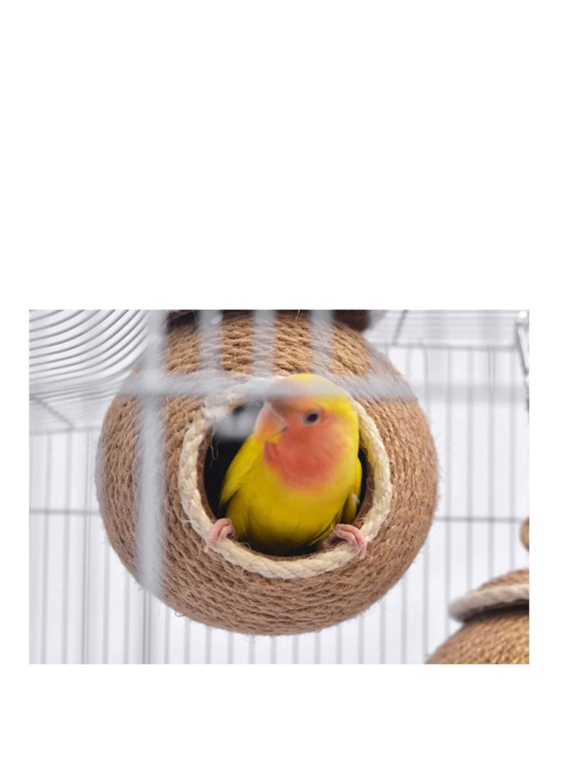 ماركة غير محددة Birds Nest of Natural Coconut Shell Feeder Parrot House, Parakeet Bird Breeding Rope Weave for Budgie, Cockatiel, Conure, Finch, Lovebird, Hamsters, and Small Squirrels Cage Hatching Nesting Box  - Image 5