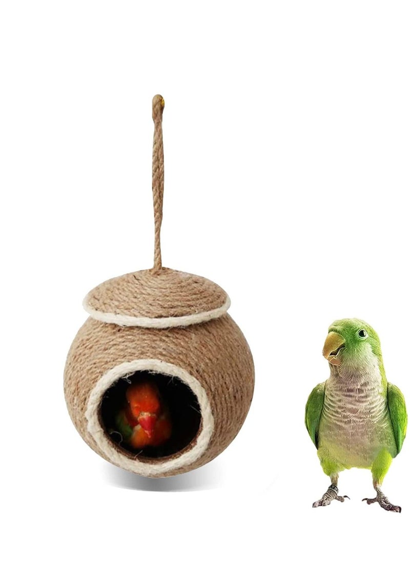 ماركة غير محددة Birds Nest of Natural Coconut Shell Feeder Parrot House, Parakeet Bird Breeding Rope Weave for Budgie, Cockatiel, Conure, Finch, Lovebird, Hamsters, and Small Squirrels Cage Hatching Nesting Box  - Image 1