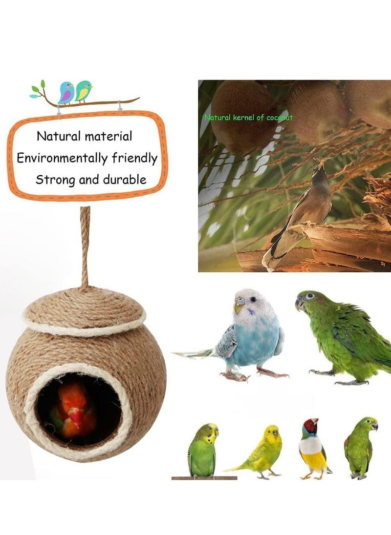 ماركة غير محددة Birds Nest of Natural Coconut Shell Feeder Parrot House, Parakeet Bird Breeding Rope Weave for Budgie, Cockatiel, Conure, Finch, Lovebird, Hamsters, and Small Squirrels Cage Hatching Nesting Box  - Image 2