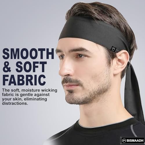 BISMAADH Dri-Fit Sweat Wicking Tie Headband Unisex - Bandana Headband - Sports, Running, Football, Workout Sweat Headband for Men - Pirate Bandana, Red - Image 3