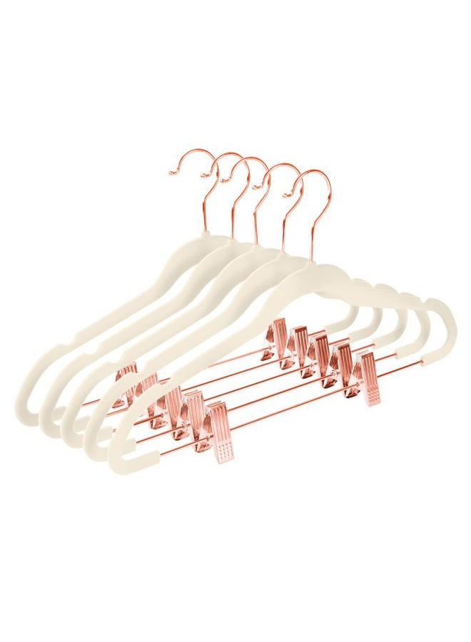 MIZGI Premium Velvet Pants Hangers with Clips Slim Skirt Hangers- Non Slip Felt Outfit Dress Hangers,Space Saving Shirt Clothes Hangers,Copper/Rose Gold Hooks,Ivory,(Pack of 20) ,MZPT, One Size - Image 1